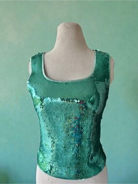 Vtg 90s Tempesta Gruppo Italiano Aqua Sequin Tank Top Sz 6 Evening Glam